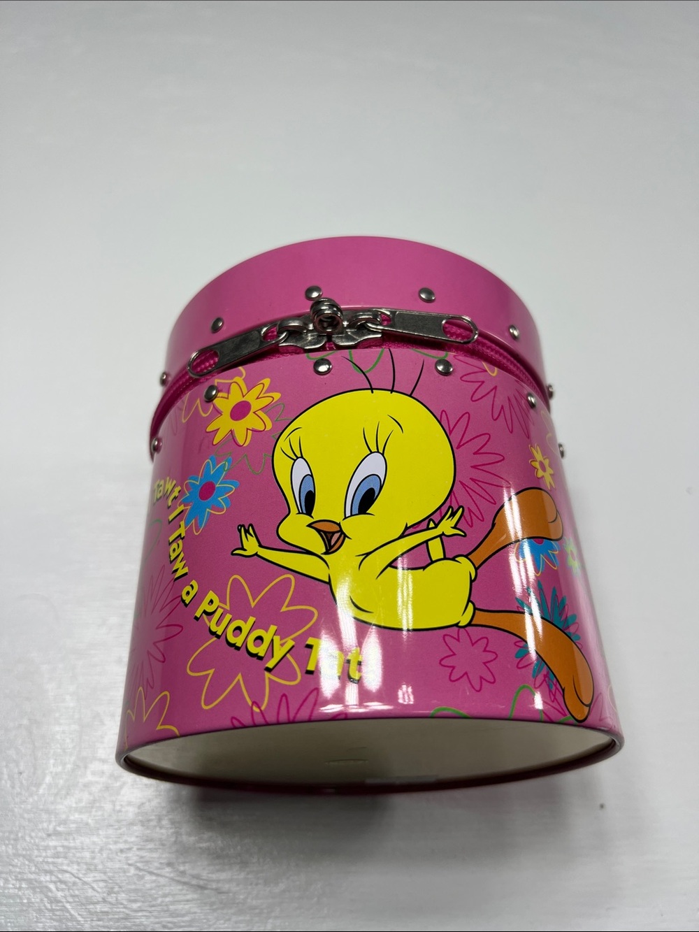 Tweety bird pink 2000 vintage tin bucket purse with zipper - Picture 7 of 11